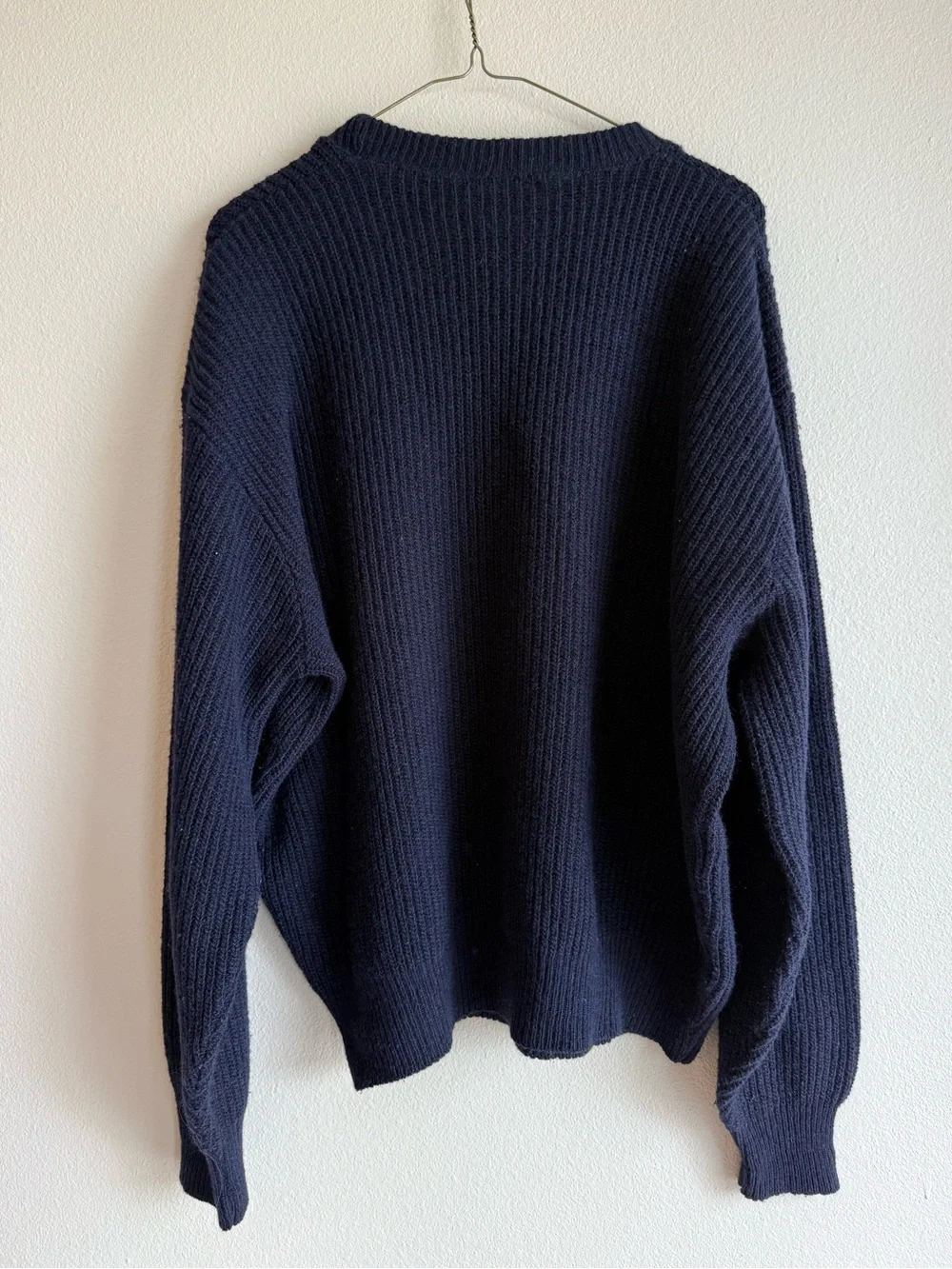 Navy Rib Knit Sweater - Classic Crewneck